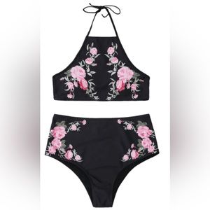 NWT Cupshe Black Floral High Waisted Bikini Size Small.